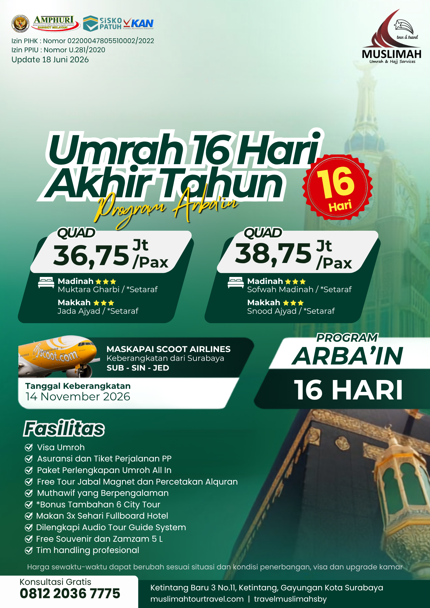 Umroh 16 Hari Akhir Tahun - Arba'in Paket 1